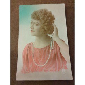 Vintage RPPC Beautiful Blond Dutch Lady SG 1925 Rotterdam Pearls Curls Colorized
